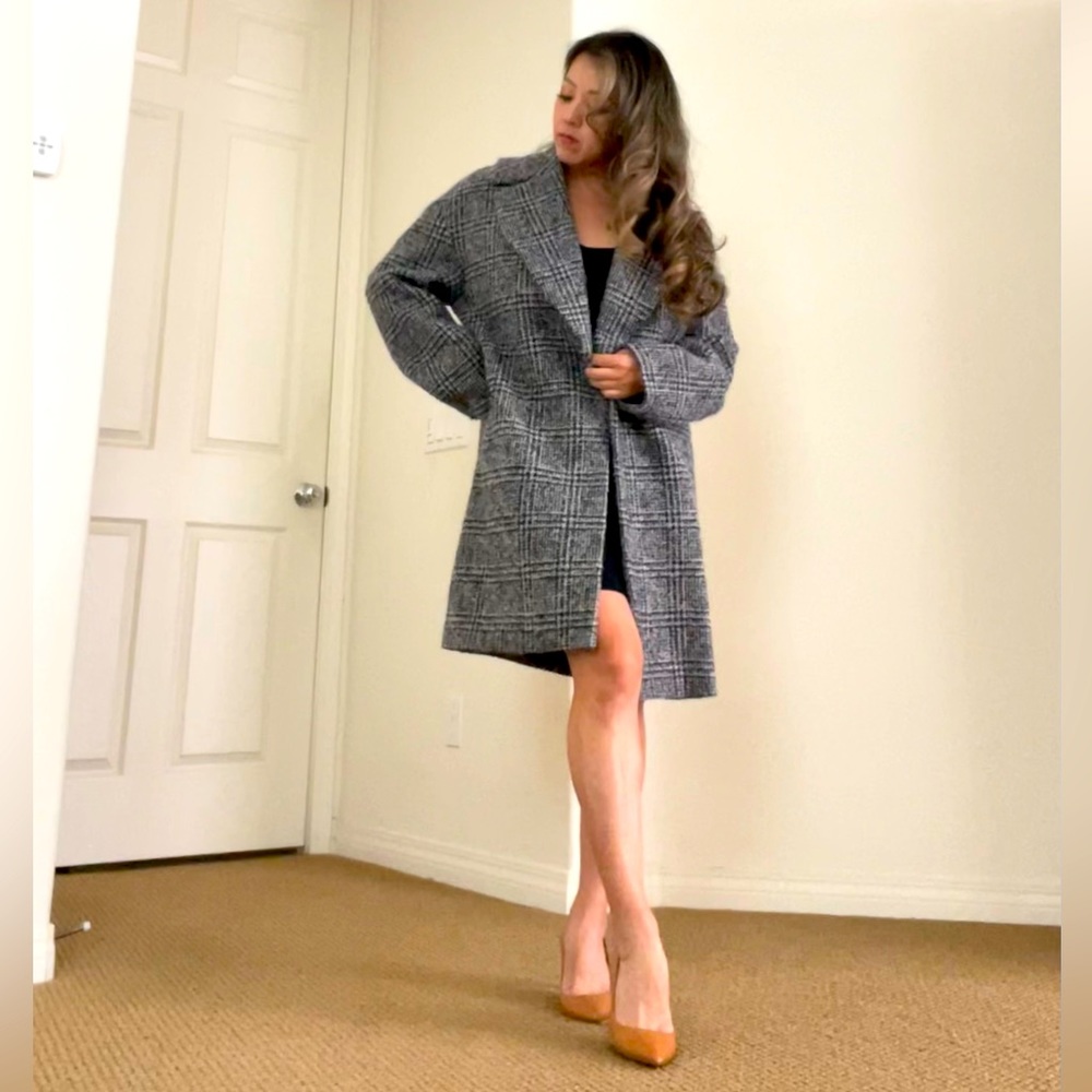 Theory Easy Town Navy Multi Plaid Wool Coat Jacket